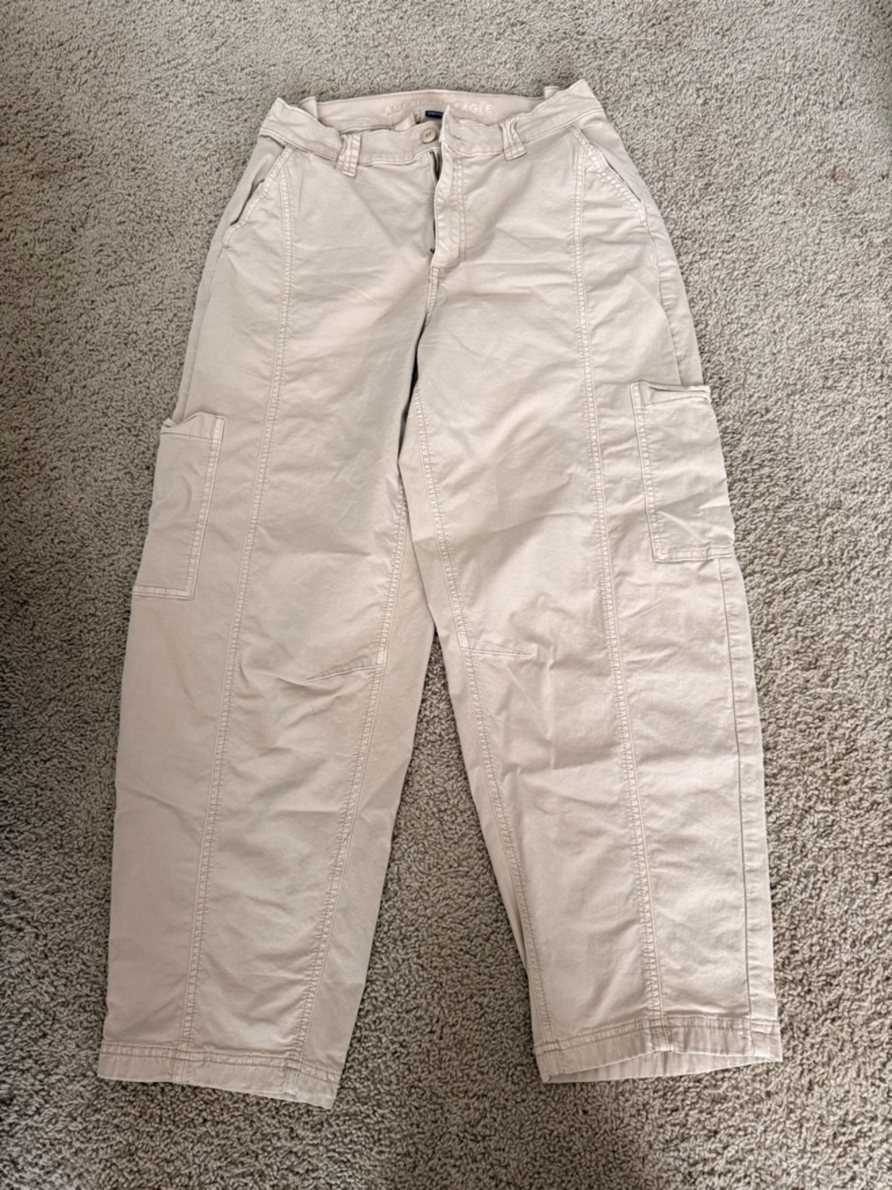 American Eagle Outfitters Light Beige Barrel Cargo Pants - Relaxed Utility